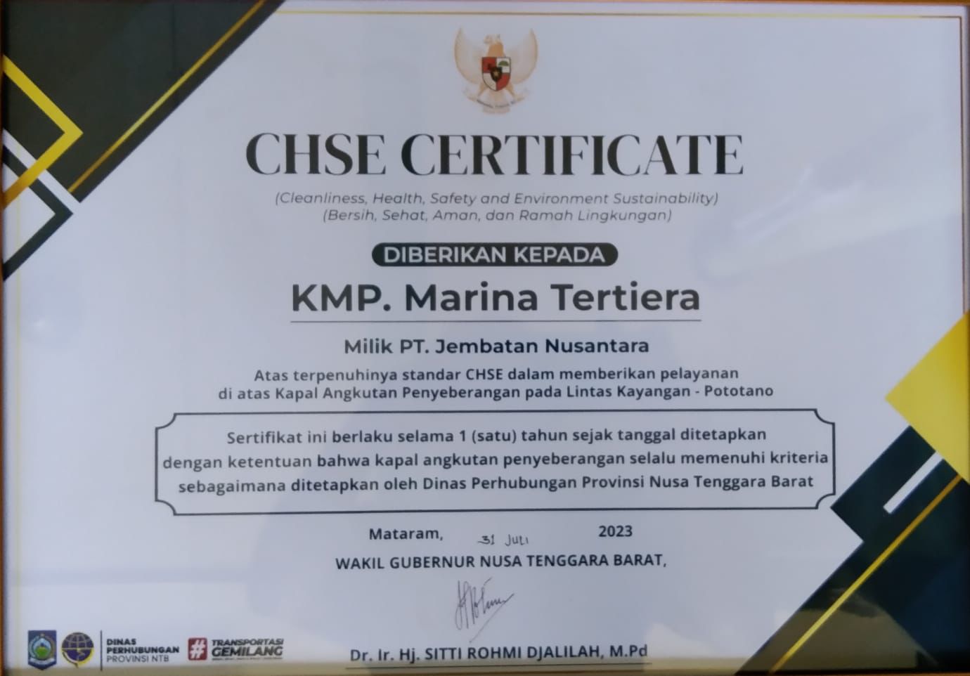 CHSE Certificate - KMP. Marina Quinta